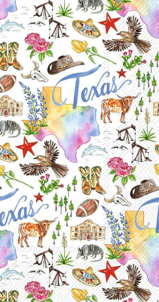 Texas state collection guest towel with illustrated Texas icons