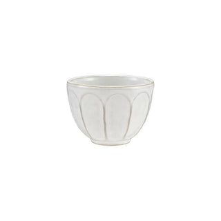 White stoneware ribbed bowl with reactive glaze 4 inch