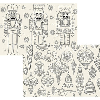 Christmas Coloring Placemats with Nutcrackers and Ornaments
