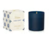 Capri Blue Terrazza Velluto Volcano scented candle in an elegant blue frosted glass vessel with an embossed gold lid.