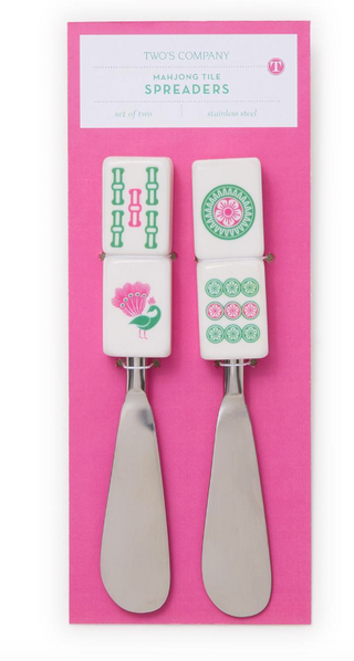 Mahjong Tile Spreaders with Colorful Green and Pink Designs