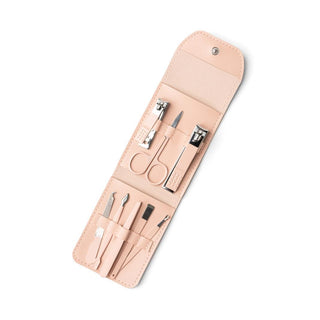 File It Away Nail Care Kit with pastel travel case and stainless steel manicure tools

8-piece nail care kit with clippers, scissors, tweezers, and file in cruelty-free case

Compact manicure and pedicure kit with pastel snap-closure travel case

Portable nail grooming kit with stainless steel tools and vegan leather case