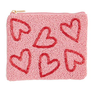 Valentine beaded zip pouch with heart design

Pink beaded Valentine coin purse with hearts

Beaded Valentine pouch with lips pattern

XOXO rainbow beaded zip case for Valentine’s Day

Small Valentine beaded cosmetic pouch on pink background