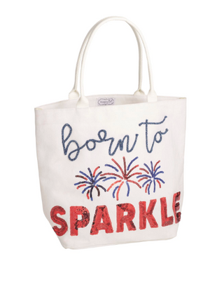 Americana sparkle tote bag with sequin bows and cotton webbing handles