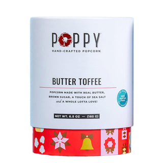 “Poppy Butter Toffee Popcorn Cylinder holiday tin”

“Butter Toffee popcorn in festive Poppy holiday container”

“Poppy classic butter toffee popcorn cylinder packaging”

“Holiday Butter Toffee popcorn gift by Poppy”