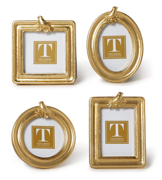 “Gold bird photo frame with decorative bird detail”