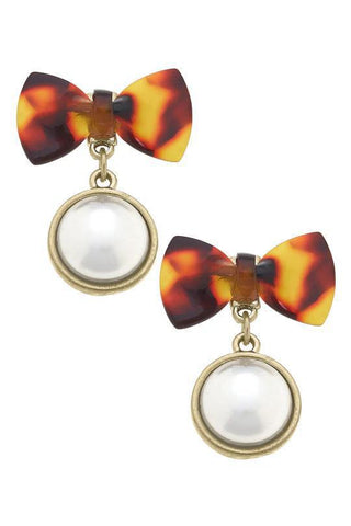 Alexa Pearl Drop Bow Earrings "Tortoise"