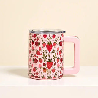 Strawberry Fields stainless steel tumbler with pink handle