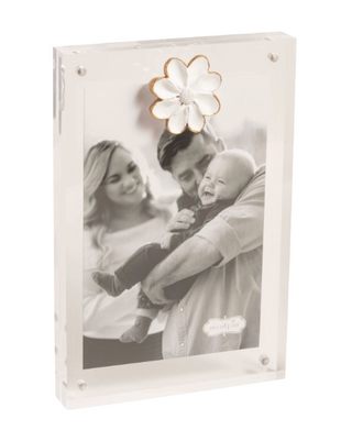 Floral acrylic block photo frame with hand-painted resin flower