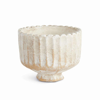 Vinson footed pot in rustic sand finish with scalloped rim