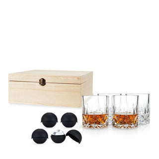 Admiral 8-piece crystal whiskey tumbler and ice sphere mold gift set in wooden box