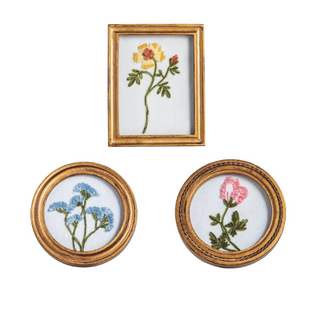 Framed floral embroidery in gold wooden frame