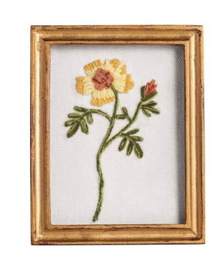 Framed floral embroidery in gold wooden frame