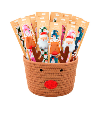 Light-up Christmas slap bracelets featuring Santa and reindeer characters

Set of LED slap bracelets for kids in festive holiday prints

Assorted Christmas slap bracelets with lights and display basket

Santa and reindeer LED slap bracelets on holiday packaging

Fun Christmas slap bracelets for kids with glowing LED lights