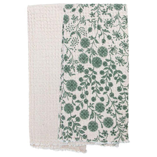 Sage Dandelions Tea Towels set of 2 with floral print towel and waffle weave cotton towel