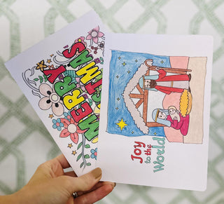 “Hand-colored nativity Christmas greeting card with ‘Joy to the World’ text”

“Bright floral illustrated Merry Christmas greeting card in colorful design”

“Rachael’s Greeting Cards boxed Christmas cards with hand-drawn holiday artwork”

“Colorful Christmas greeting card set featuring nativity and floral Merry Christmas designs”