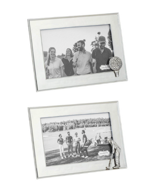 Aluminum golf picture frame with layered metal icon