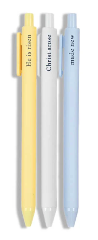 Church Notes Risen pen set with yellow, white, and blue gel ink pens