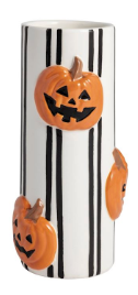 Halloween Stem Vases featuring hand-painted ceramic designs with dimensional pumpkin, ghost, spider web, and ghost trick-or-treat icons.