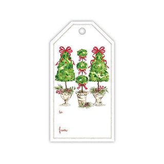 Hand-painted Christmas topiary gift tag with red bows and urns

Holiday gift tag featuring watercolor topiary trio with red ribbons

RosanneBECK topiary Christmas gift tags with red bows and greenery

Elegant Christmas topiary paper gift tag with red accents

Holiday topiary trio gift tag for presents and decor