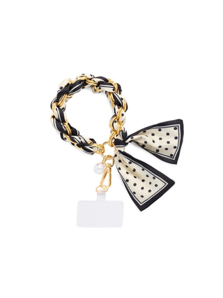 Phone Wristlet with Gold Chain and Printed Scarf Detail