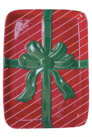 Appetizer Plate Wrapped in Cheer Red with Green Bow