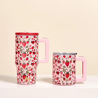 Strawberry Fields stainless steel tumbler with pink handle
