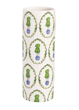 Topiary patterned ceramic flower vase for spring décor