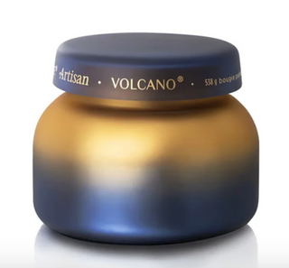 Volcano Artisan Tuscan Radiance Signature Candle in blue and gold ombré glass jar