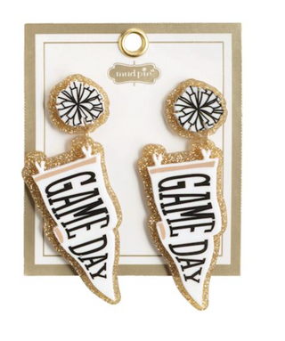 Tailgate Earrings featuring acrylic football, game day, and cheer-themed designs with hypoallergenic posts.