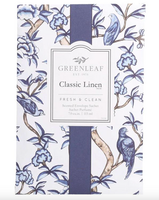 Green Leaf Classic Linen home fragrance collection with room spray, candle, auto vent clip, and hand soap

Green Leaf Classic Linen scented products featuring clean, fresh-linen fragrance in blue floral packaging

Classic Linen fragrance by Green Leaf with candle and home scent accessories on wood surface