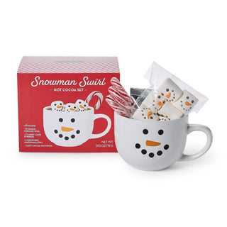 Snowman Swirl Hot Cocoa Set with mug, marshmallows and candy cane stirrers
