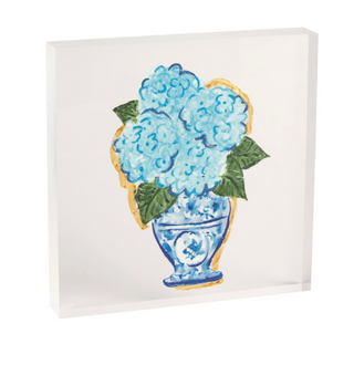 Topiary acrylic plaque with blue and white planter design