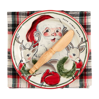 Vintage Santa Appetizer Plate & Towel