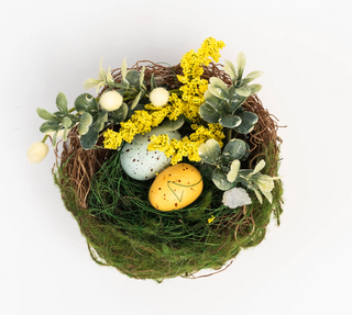 Easter nest with pastel eggs and faux spring flowers

Decorative Easter nest with moss, faux florals, and speckled eggs

Spring Easter nest décor with greenery and pastel eggs

Faux floral Easter nest centerpiece with decorative eggs