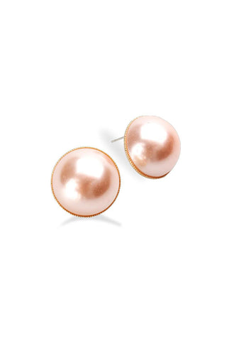 Oversized blush glass pearl button earrings with gold-plated setting

Classic round pearl stud earrings in gold-plated brass

Audrey Pearl Button Earrings with hypoallergenic posts

