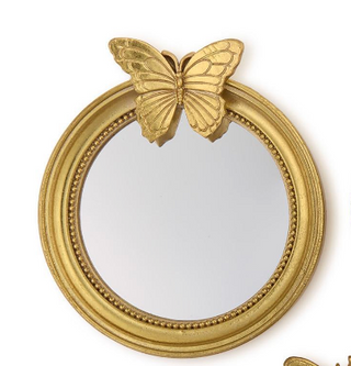 Gold bird round mirror tray wall decor or vanity jewelry holder