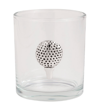 DOF whiskey glass with exterior golfer metal emblem