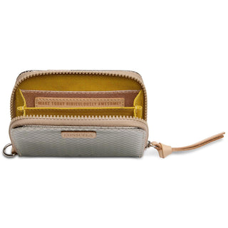 Consuela Kyle Zippy Wallet with zip closure and exterior card slots

Compact Consuela Kyle Zippy Wallet featuring snap strap and D-ring attachment

Consuela Kyle Zippy Wallet interior view with card slots and zippered compartment

Small Consuela Zippy Wallet attached to wristlet with secure zipper design