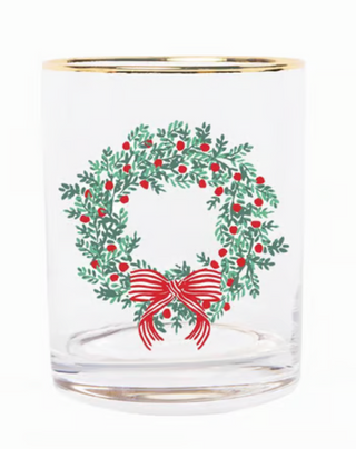 Cocktail Glass Wreath & Ribbon with Red Bow and Gold Rim