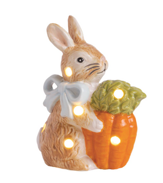 Bunny and carrot LED sitter with glowing ceramic lights