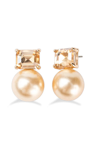 Gold-plated post earrings with rectangular crystal top and round glass pearl drop

Elegant stud earrings featuring crystal accent and classic pearl design

Audrey Pearl Post Earrings in gold pearl and white pearl color options