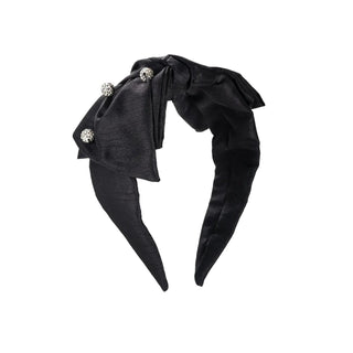 Black bow headband with pave crystal dots

Elegant satin bow headband with rhinestone accents

Brynn black bow headband with crystal details

Chic bow headband with sparkling pave embellishments