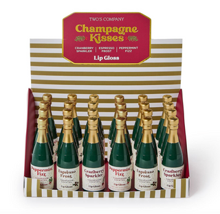Champagne Bottle Lip Gloss in Peppermint Fizz, Espresso Frost, and Cranberry Sparkler