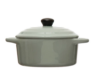 1 cup stoneware mini baker with lid in neutral colors