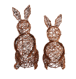 Rattan LED bunny sitters with woven natural texture
