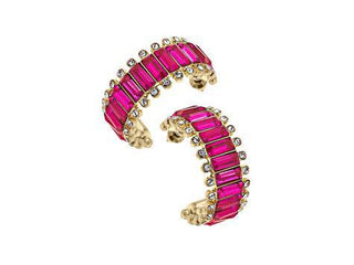 Fuchsia Rhinestone Baguette Hoop Earrings