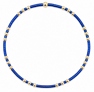 Game Day Gold & Blue Bracelet with gold filled beads and sapphire Miyuki beads