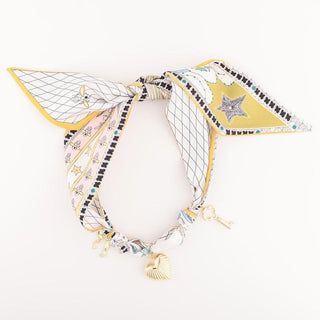 Paloma Scarf Charm Necklace with gold heart and key charms
