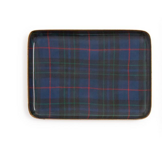 Tartan Decorative Metal Trays in navy, red, white, and green plaid